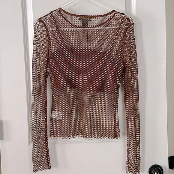 🆕 House of Harlow 1960 Brown Open Stitch Top - Picture 3 of 6